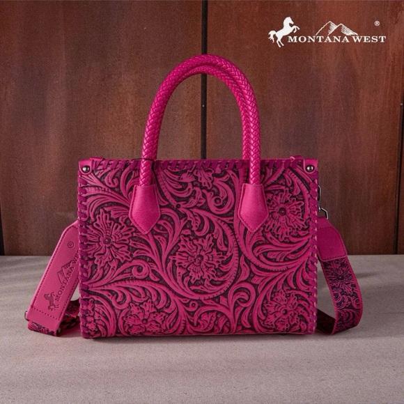 Montana West Fuchsia Floral Satchel - Picture 6 of 6